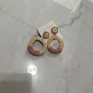 Brand new never worn Jessica Simpson Rafia, and pink beaded earrings